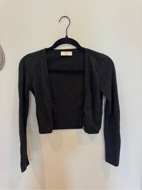 Babaton Black Open-Front Cropped Knit Cardigan